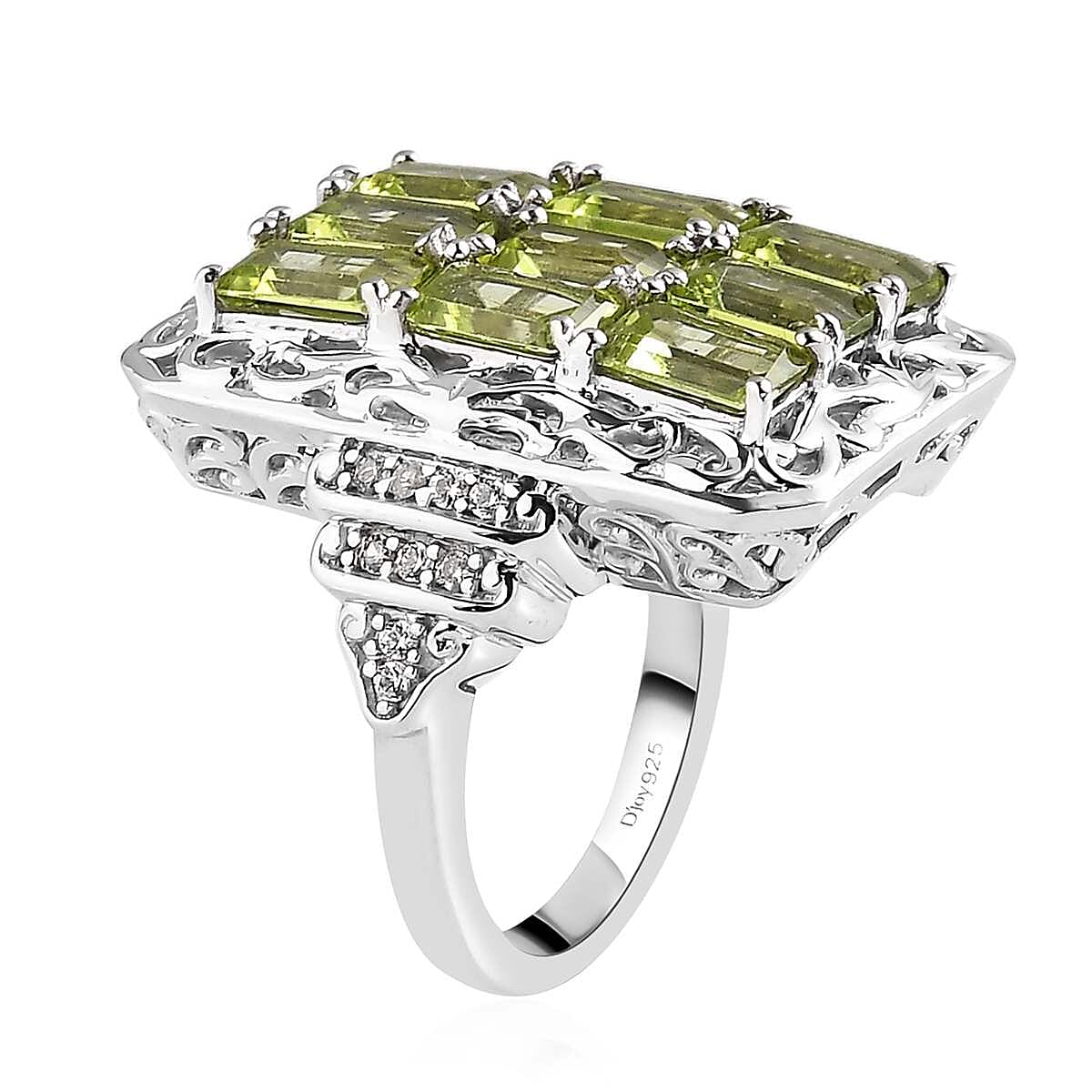 Premium Peridot and White Zircon Ring in Platinum Over Sterling Silver 5.65 ctw image number 3