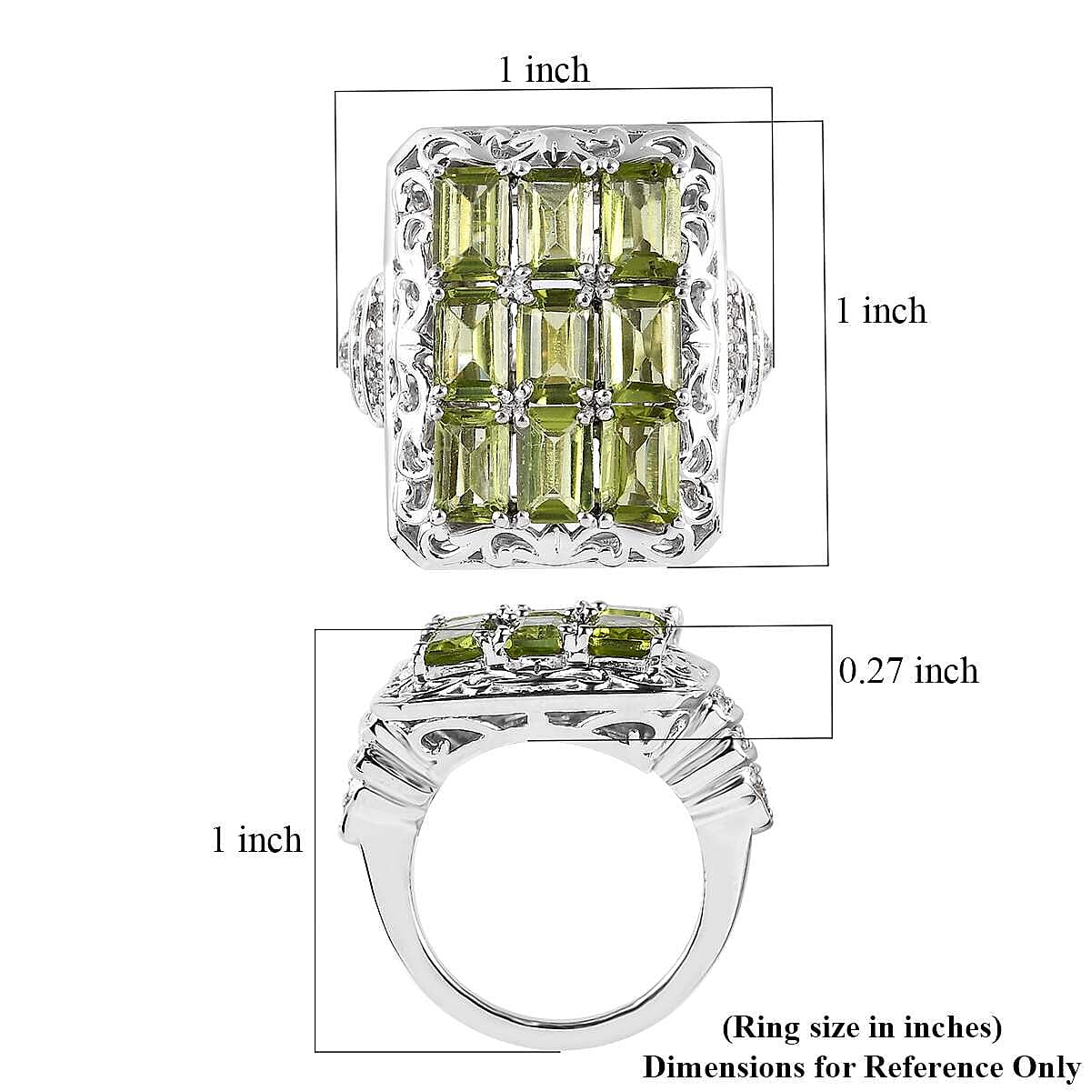 Premium Peridot and White Zircon Ring in Platinum Over Sterling Silver 5.65 ctw image number 5