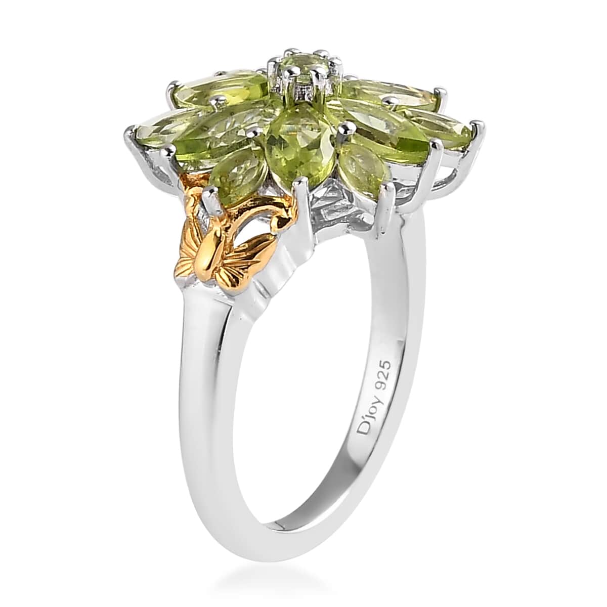 Premium Peridot Floral Ring in Vermeil Yellow Gold and Platinum Over Sterling Silver 2.20 ctw image number 3