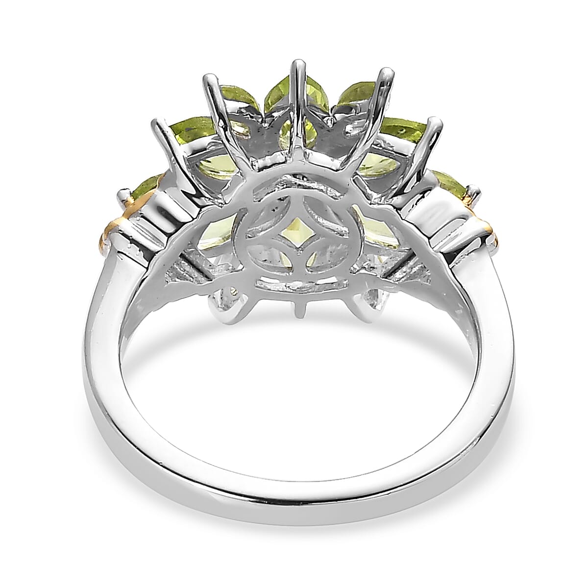 Premium Peridot Floral Ring in Vermeil Yellow Gold and Platinum Over Sterling Silver (Size 10.0) 2.20 ctw