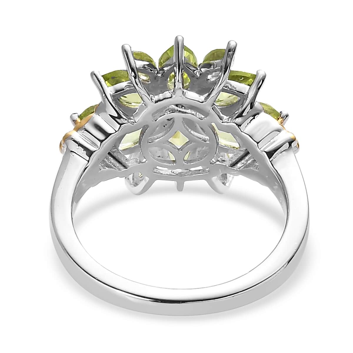 Premium Peridot Floral Ring in Vermeil Yellow Gold and Platinum Over Sterling Silver 2.20 ctw image number 4