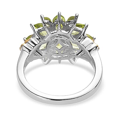 Premium Peridot Floral Ring in Vermeil Yellow Gold and Platinum Over Sterling Silver (Size 10.0) 2.20 ctw
