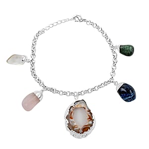 Made in Brazil Crazy Lace Agate and Multi Gemstone Bracelet in Silvertone (8-9In) 70.00 ctw