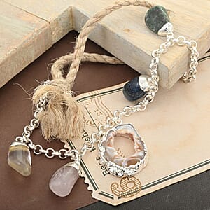 Made in Brazil Crazy Lace Agate and Multi Gemstone Bracelet in Silvertone (8-9In) 70.00 ctw