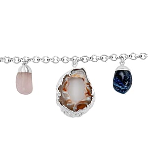 Made in Brazil Crazy Lace Agate and Multi Gemstone Bracelet in Silvertone (8-9In) 70.00 ctw