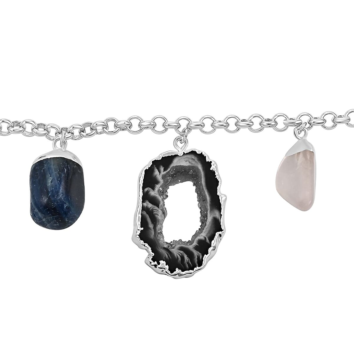 Made in Brazil Druzy Agate and Multi Gemstone Bracelet in Silvertone (8-9In) 68.00 ctw image number 2
