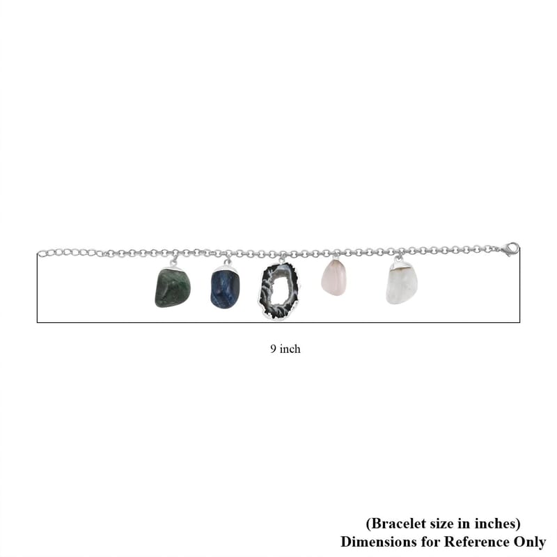 Made in Brazil Druzy Agate and Multi Gemstone Bracelet in Silvertone (8-9In) 68.00 ctw