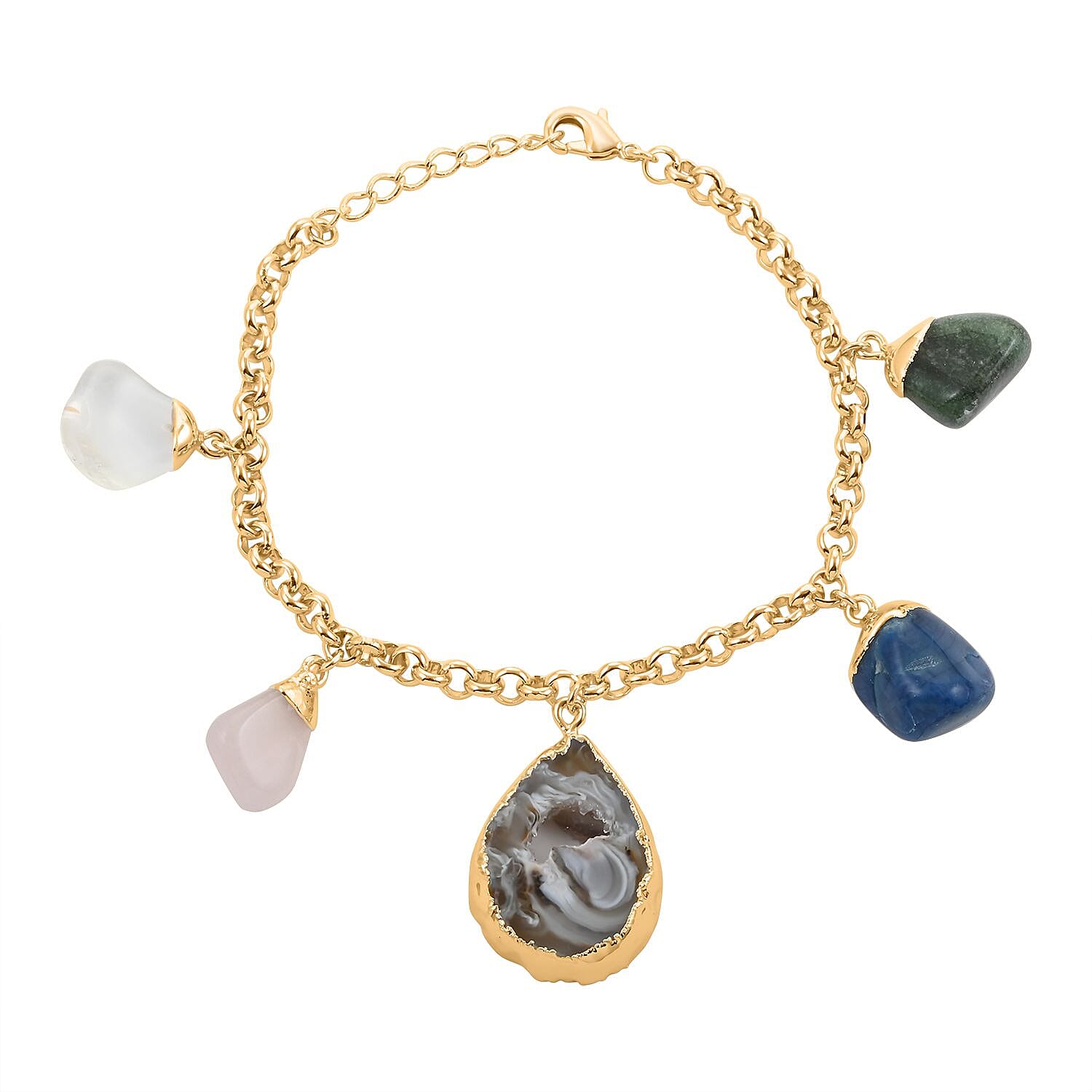 Made in Brazil Crazy Lace Agate and Multi Gemstone Bracelet in Goldtone (8-9In) 70.00 ctw