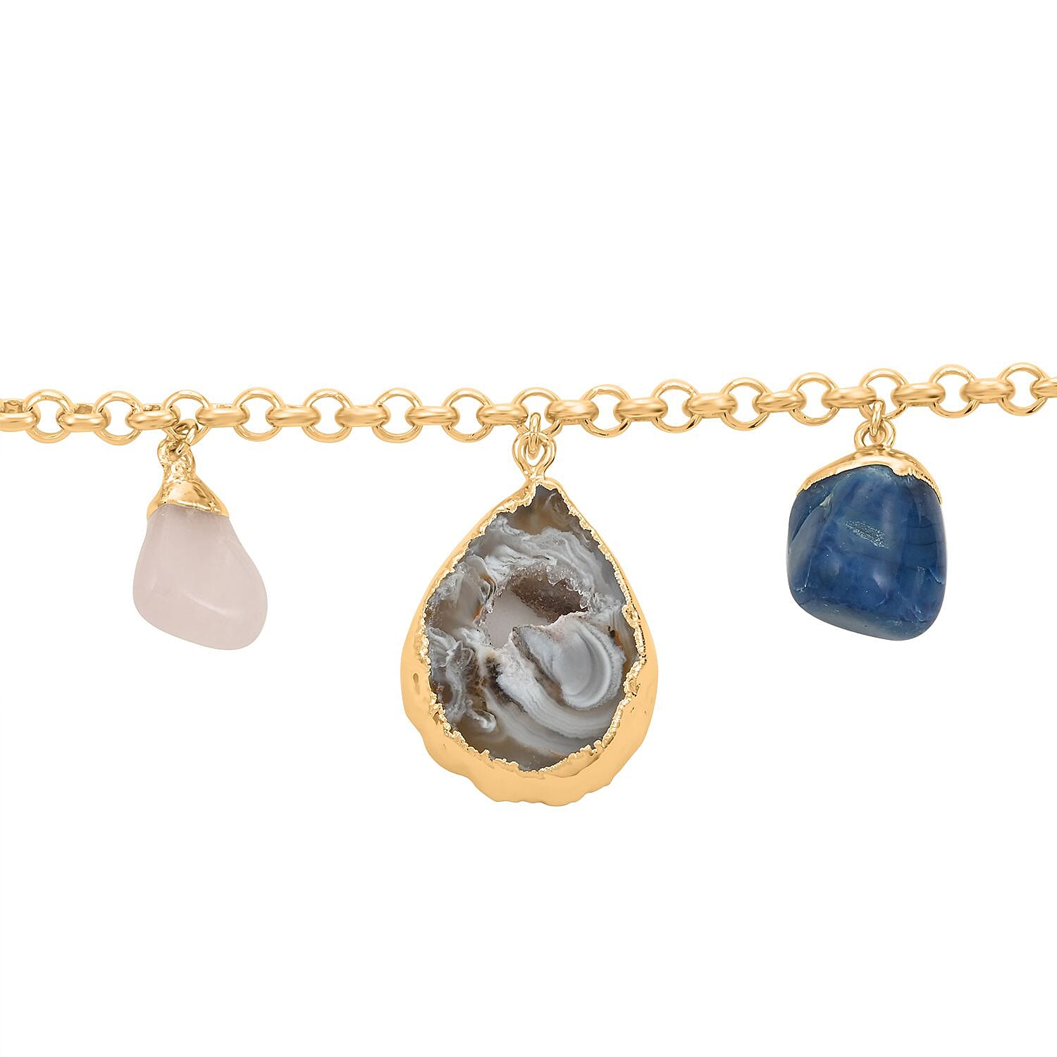 Made in Brazil Crazy Lace Agate and Multi Gemstone Bracelet in Goldtone (8-9In) 70.00 ctw