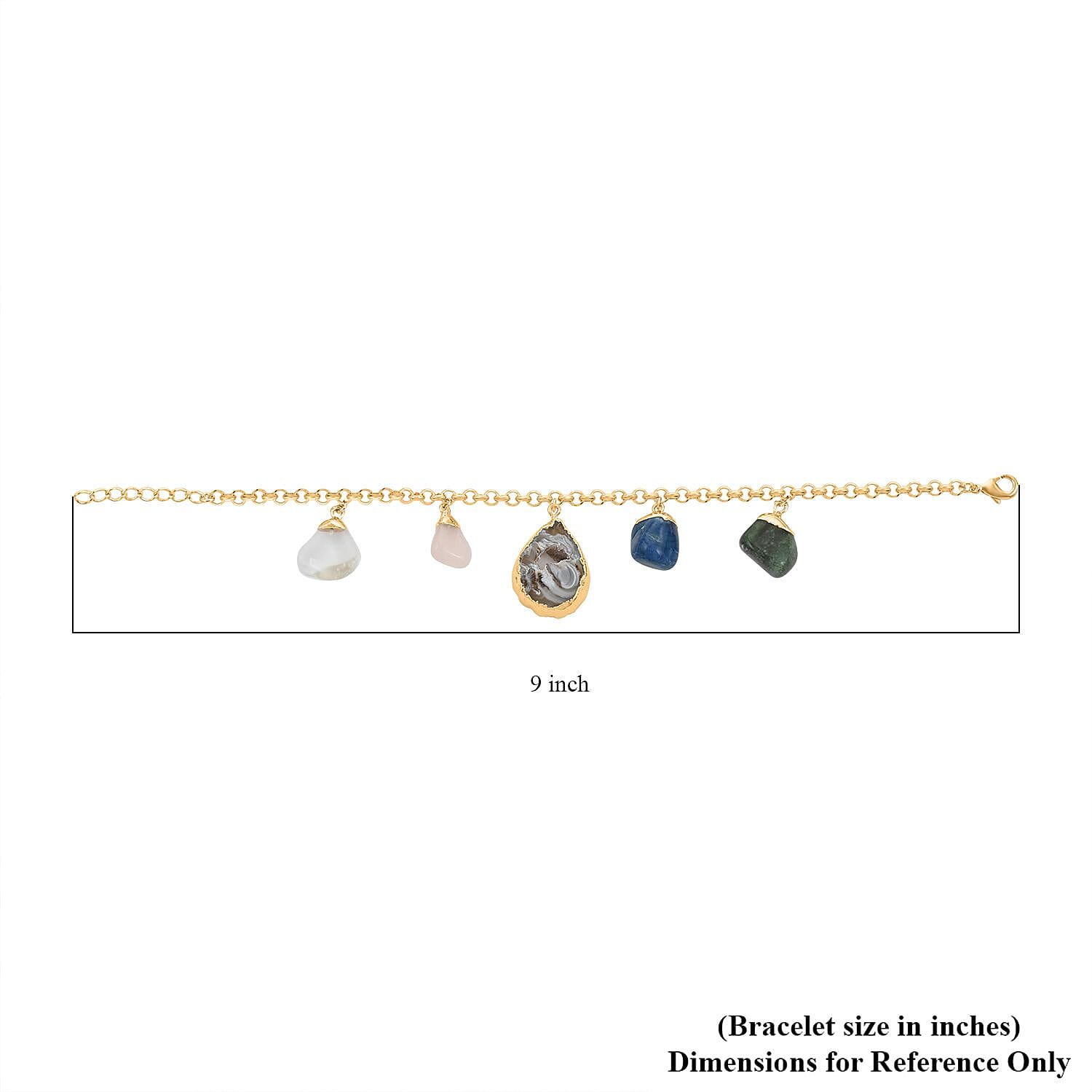 Made in Brazil Crazy Lace Agate and Multi Gemstone Bracelet in Goldtone (8-9In) 70.00 ctw
