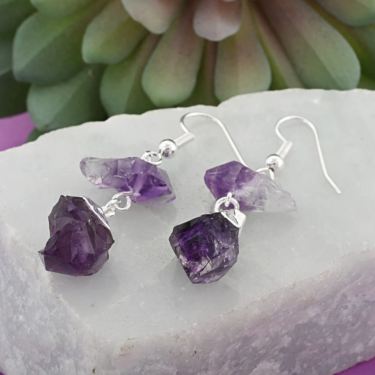 Amethyst Earrings in Silvertone 16.00 ctw image number 1