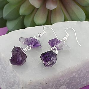 Made in Brazil Amethyst Earrings in Silvertone 16.00 ctw