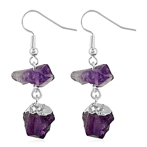 Made in Brazil Amethyst Earrings in Silvertone 16.00 ctw