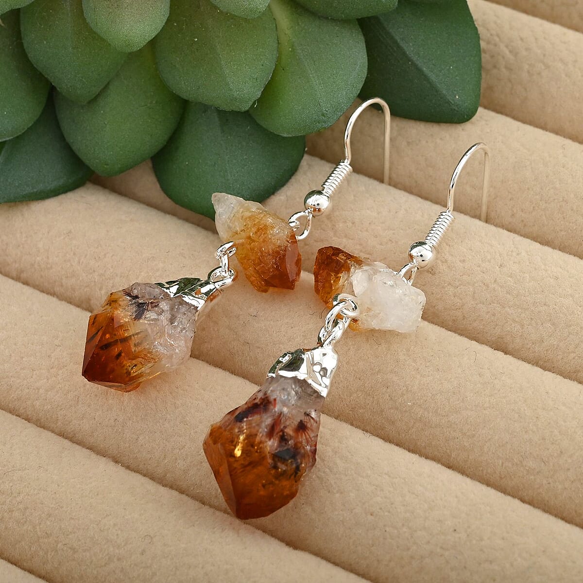 Brazilian Citrine Earrings in Silvertone 28.00 ctw image number 1