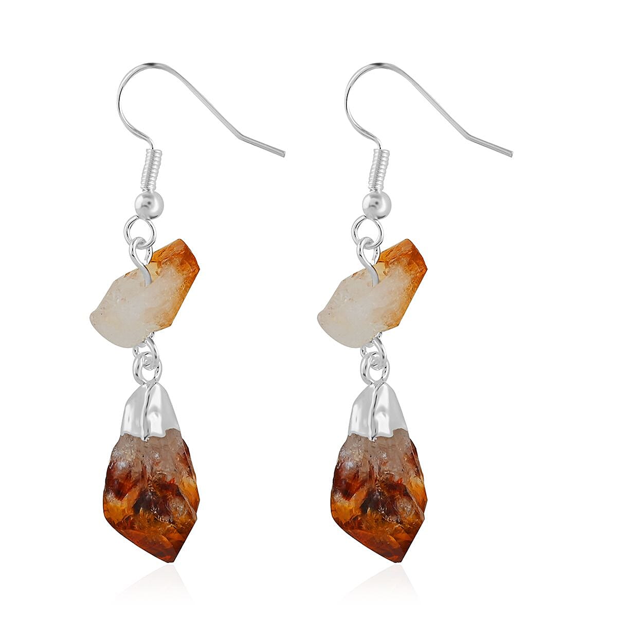 Brazilian Citrine Earrings in Silvertone 28.00 ctw image number 3