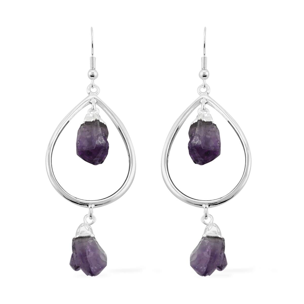 Amethyst Drop Earrings in Silvertone 39.00 ctw image number 0