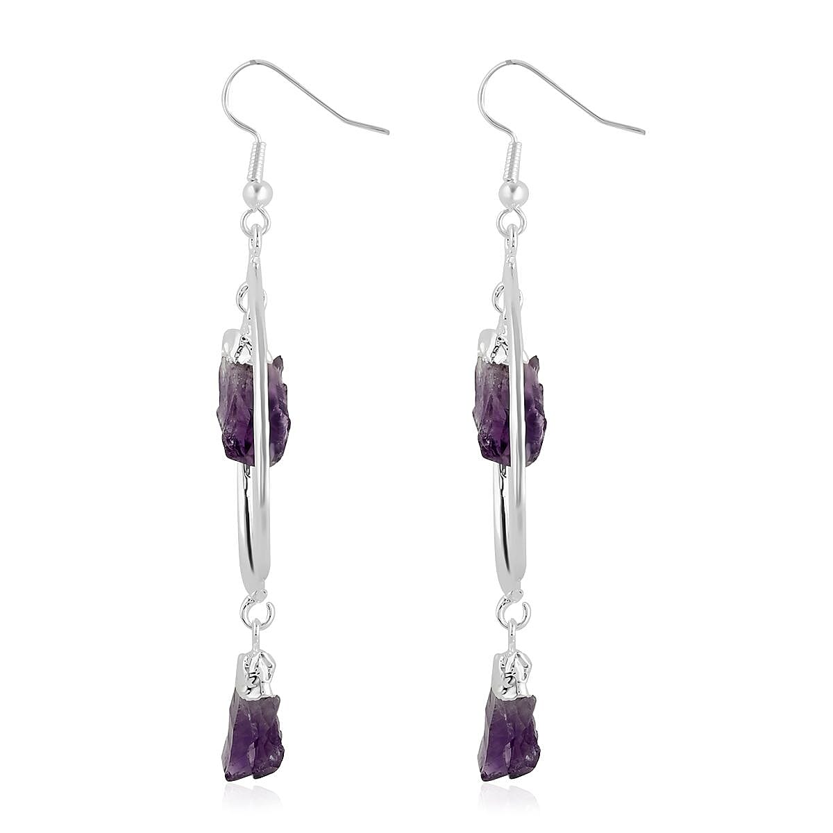 Amethyst Drop Earrings in Silvertone 39.00 ctw