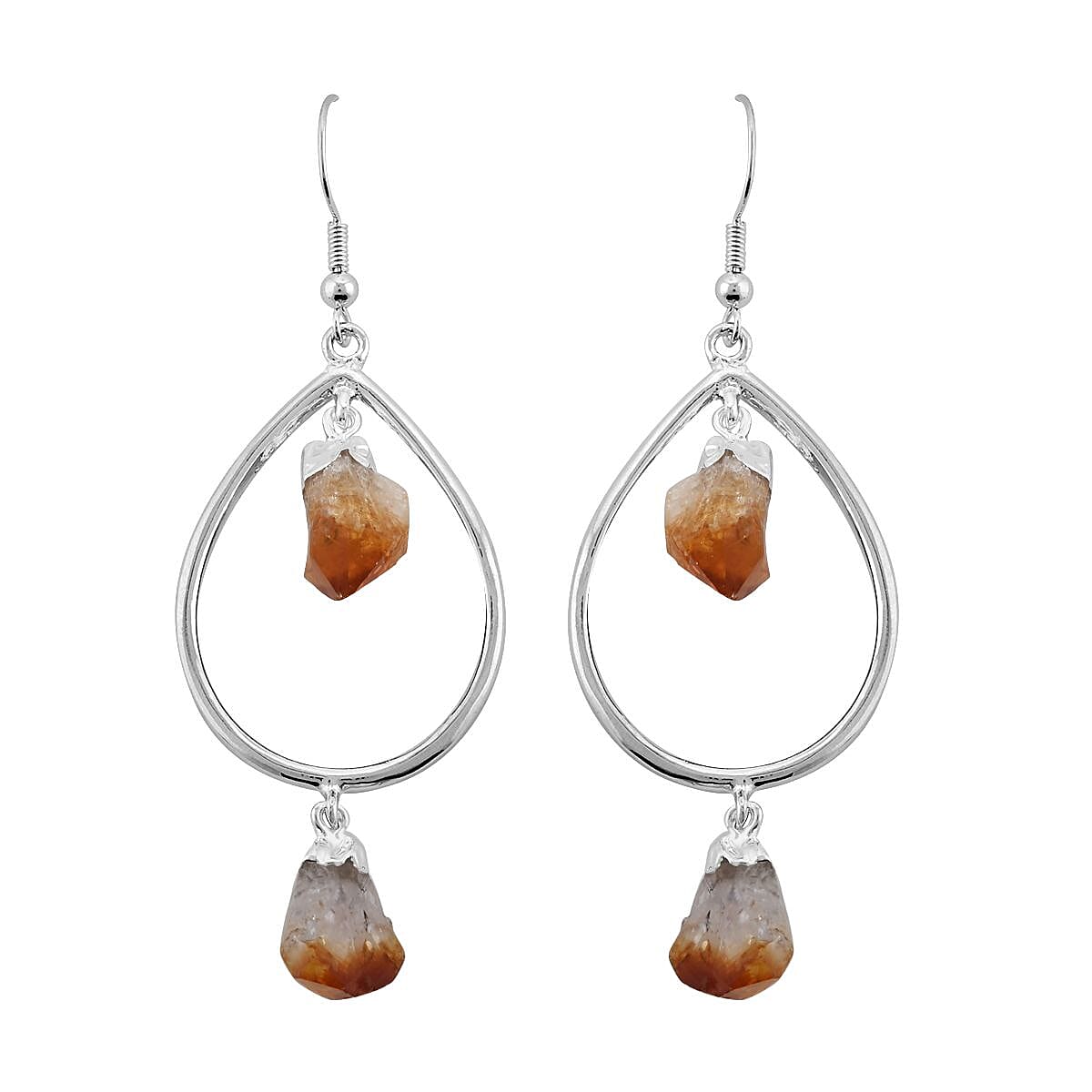 Brazilian Citrine Drop Earrings in Silvertone 42.50 ctw image number 0