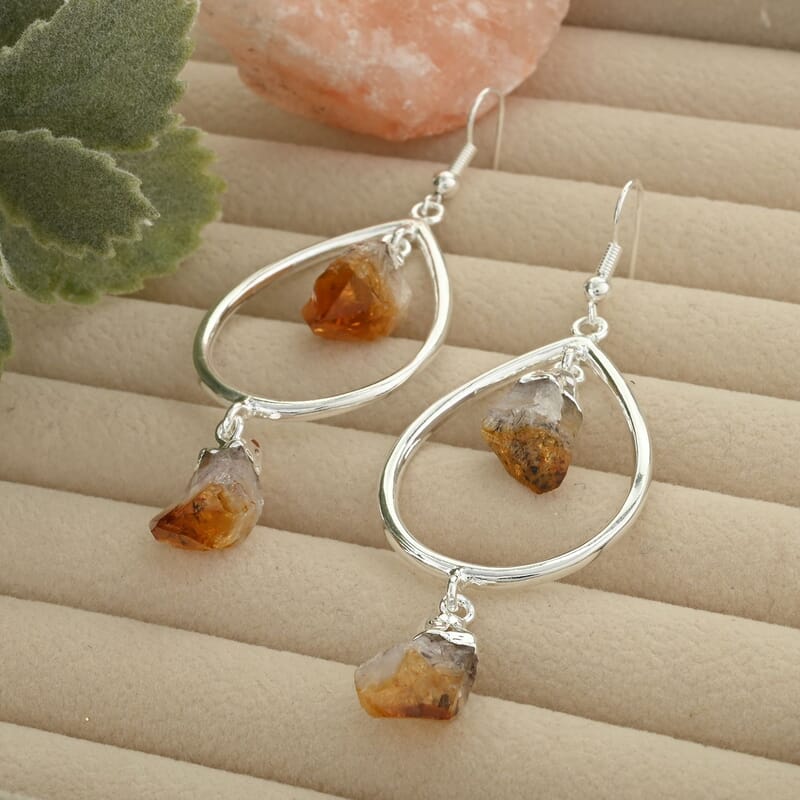 Brazilian Citrine Drop Earrings in Silvertone 42.50 ctw