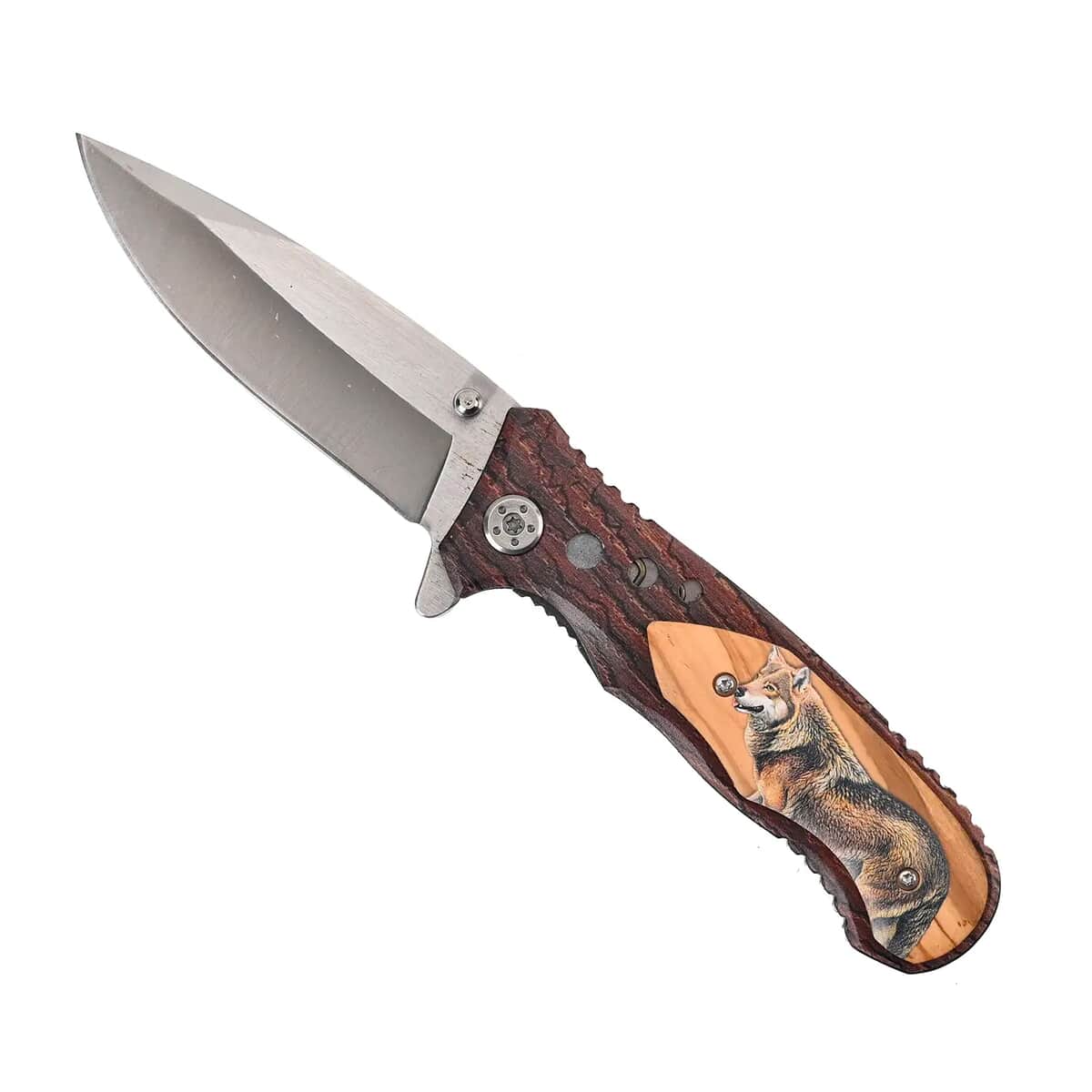 Brown Portable Folding Fox Printed Pattern Stainless Steel Knife image number 0