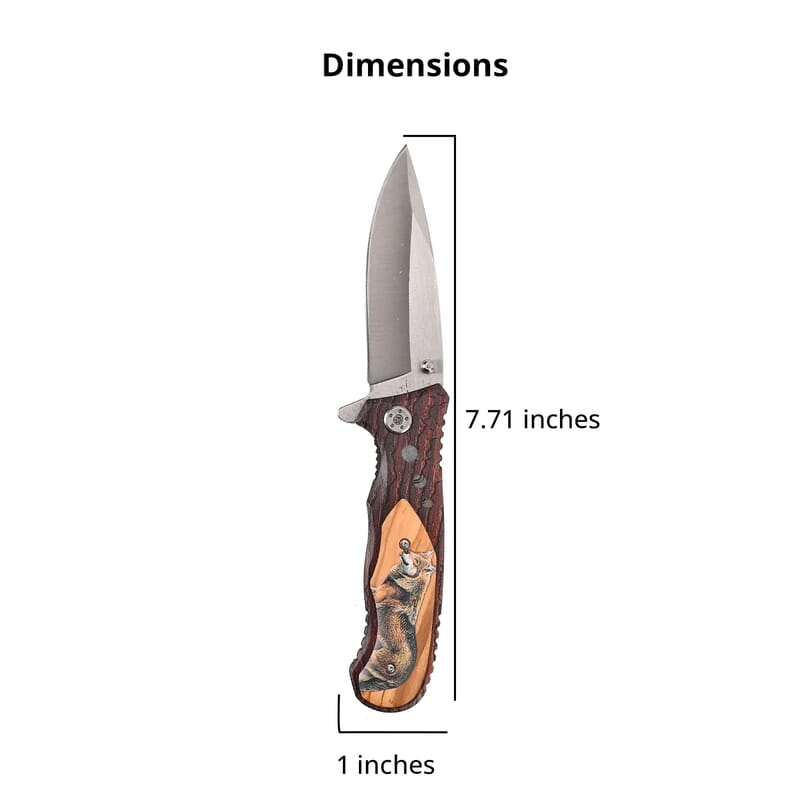 Brown Portable Folding Fox Printed Pattern Stainless Steel Knife