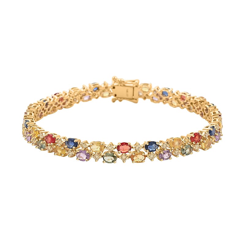 14K Yellow Gold Multi Sapphire and H-I SI2 Natural Yellow Diamond Bracelet (7.00 In) 12.25 Grams 7.40 ctw