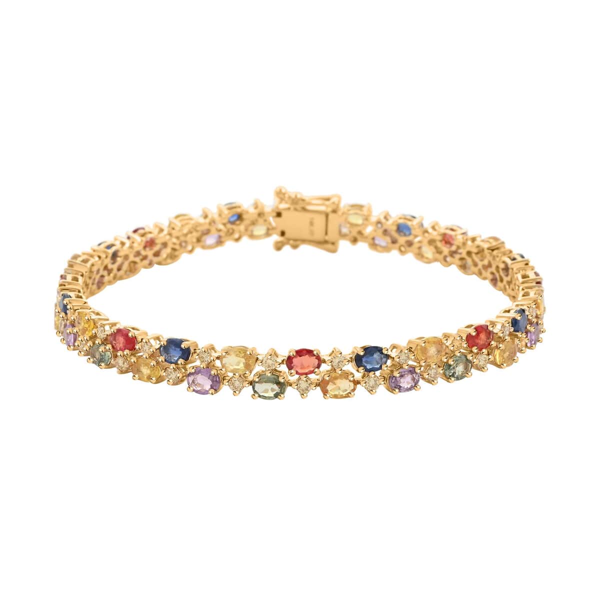 14K Yellow Gold Multi Sapphire and H-I SI2 Natural Yellow Diamond Bracelet (7.00 In) 12.25 Grams 7.40 ctw image number 0