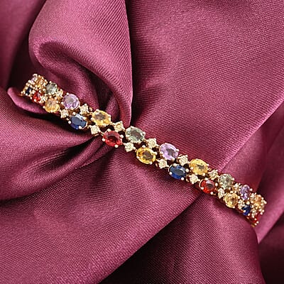 14K Yellow Gold Multi Sapphire and H-I SI2 Natural Yellow Diamond Bracelet (7.00 In) 12.25 Grams 7.40 ctw