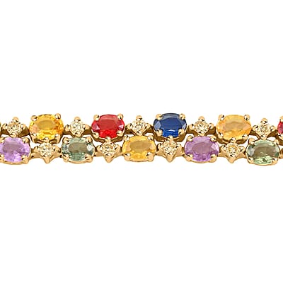 14K Yellow Gold Multi Sapphire and H-I SI2 Natural Yellow Diamond Bracelet (7.00 In) 12.25 Grams 7.40 ctw