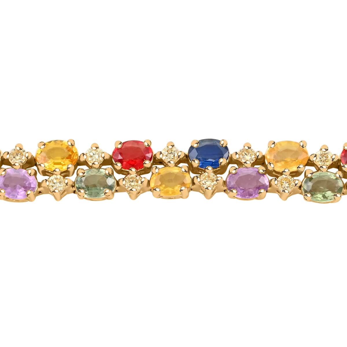 14K Yellow Gold Multi Sapphire and H-I SI2 Natural Yellow Diamond Bracelet (7.00 In) 12.25 Grams 7.40 ctw image number 2