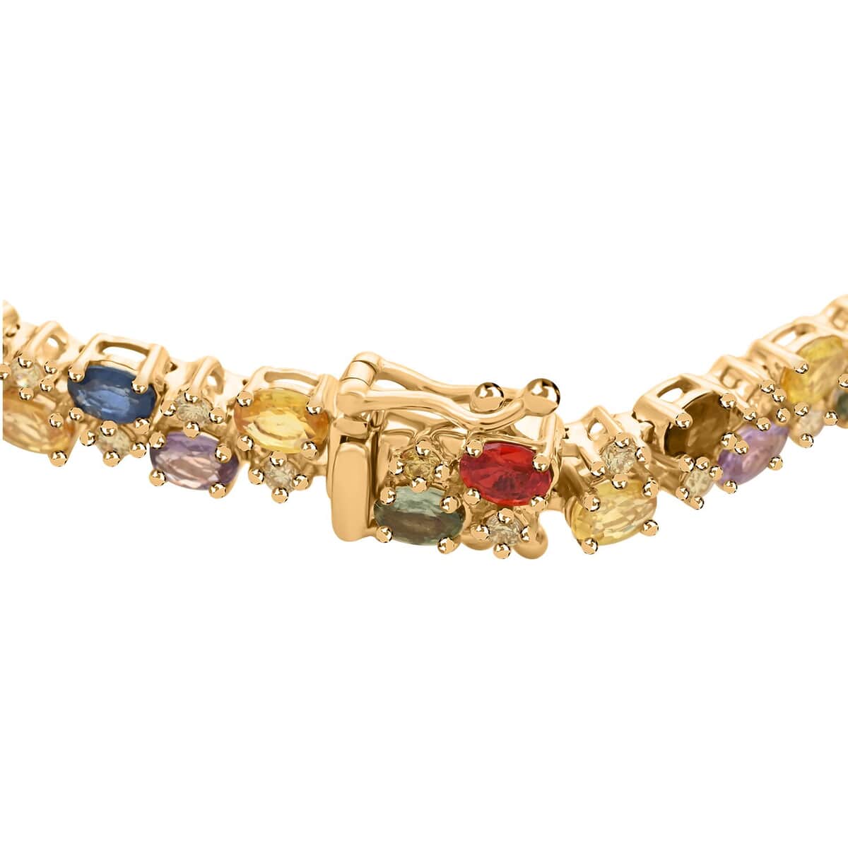 14K Yellow Gold Multi Sapphire and H-I SI2 Natural Yellow Diamond Bracelet (7.00 In) 12.25 Grams 7.40 ctw image number 3