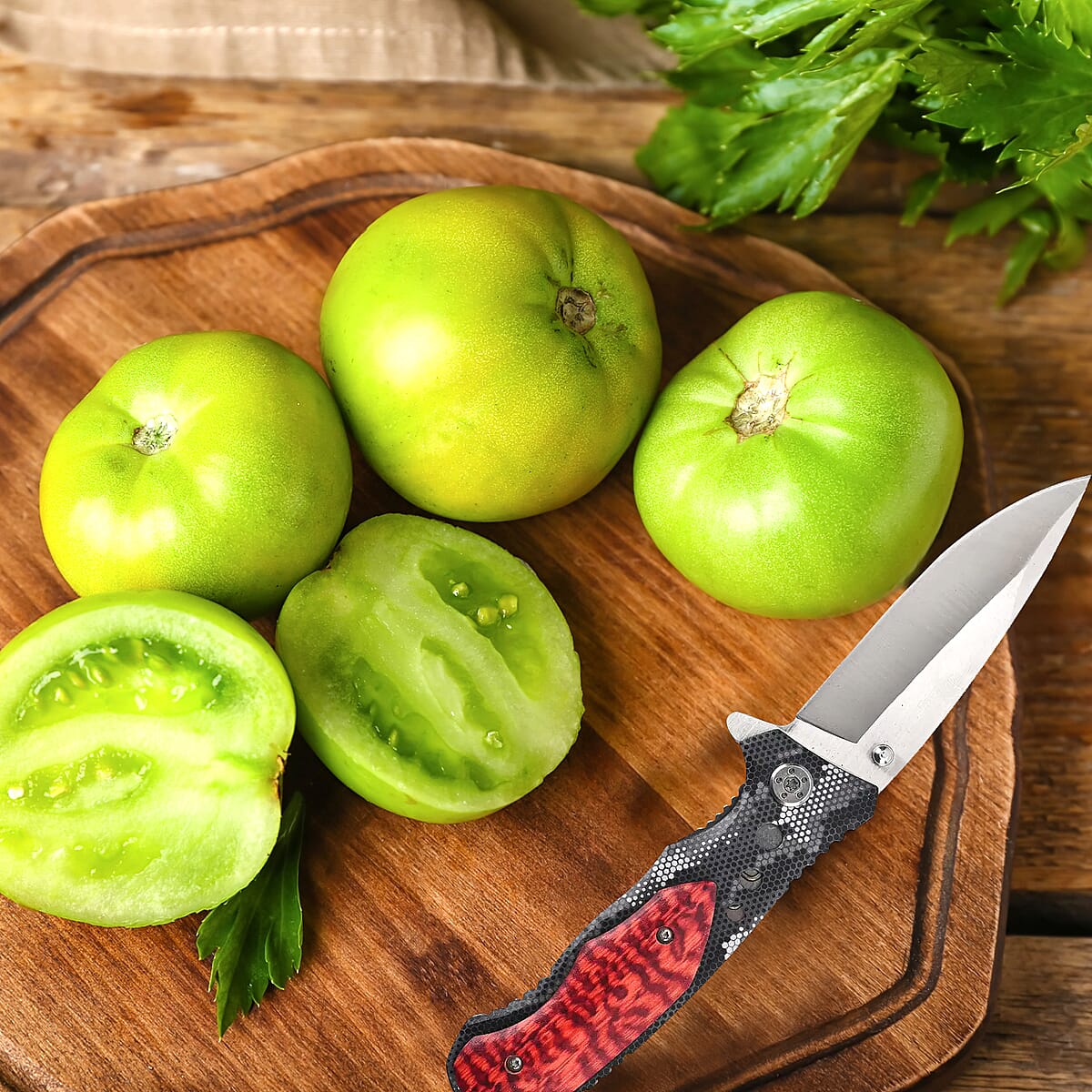 Red Portable Folding Beautiful Printed Pattern Stainless Steel Knife image number 2