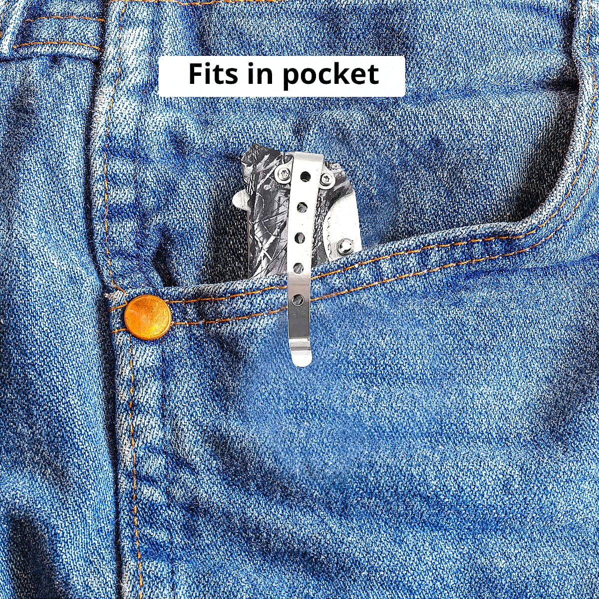 Orange and Gray Portable Folding Eagle Printed Pattern Stainless Steel Knife image number 3