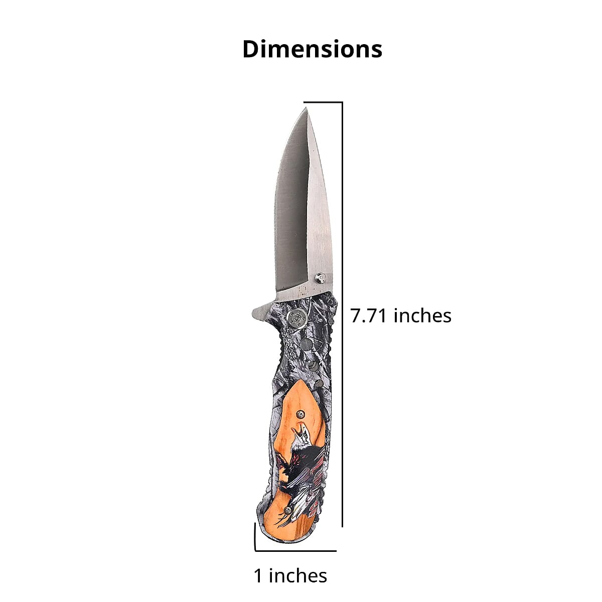 Orange and Gray Portable Folding Eagle Printed Pattern Stainless Steel Knife image number 4