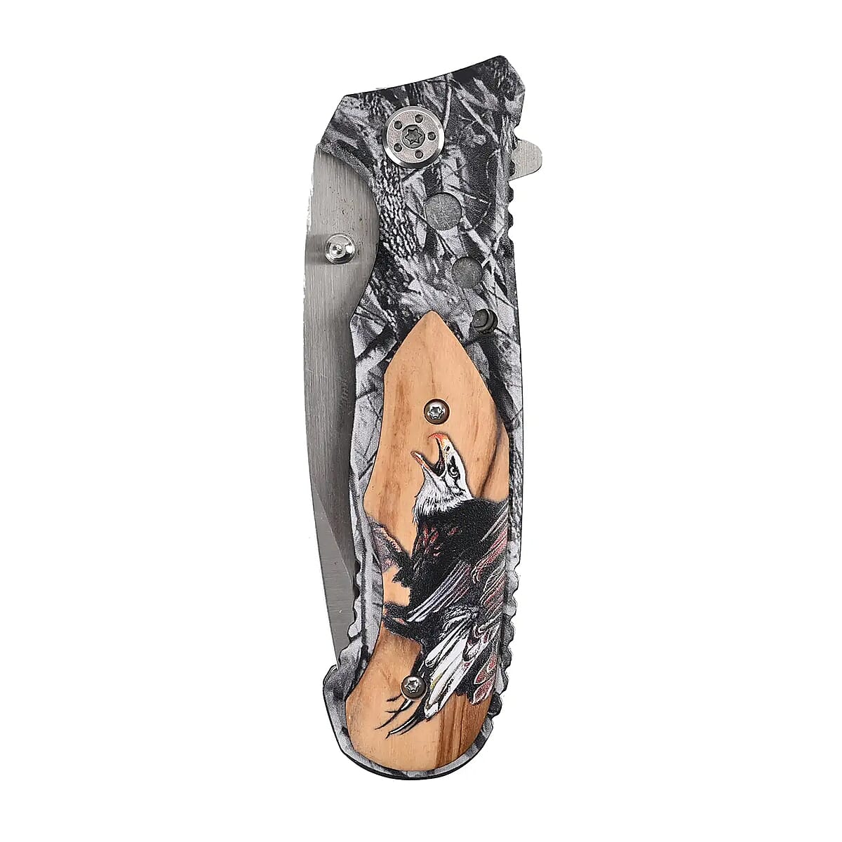 Orange and Gray Portable Folding Eagle Printed Pattern Stainless Steel Knife image number 6