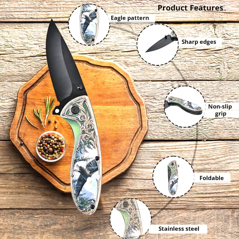 Portable Folding Eagle Printed Pattern Stainless Steel Knife