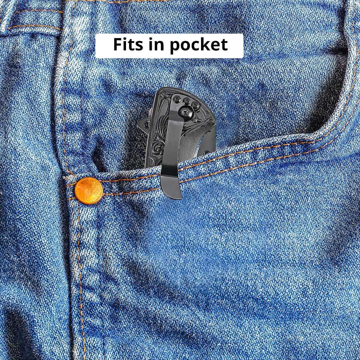 Portable Folding Wolf Printed Pattern Stainless Steel Knife image number 3