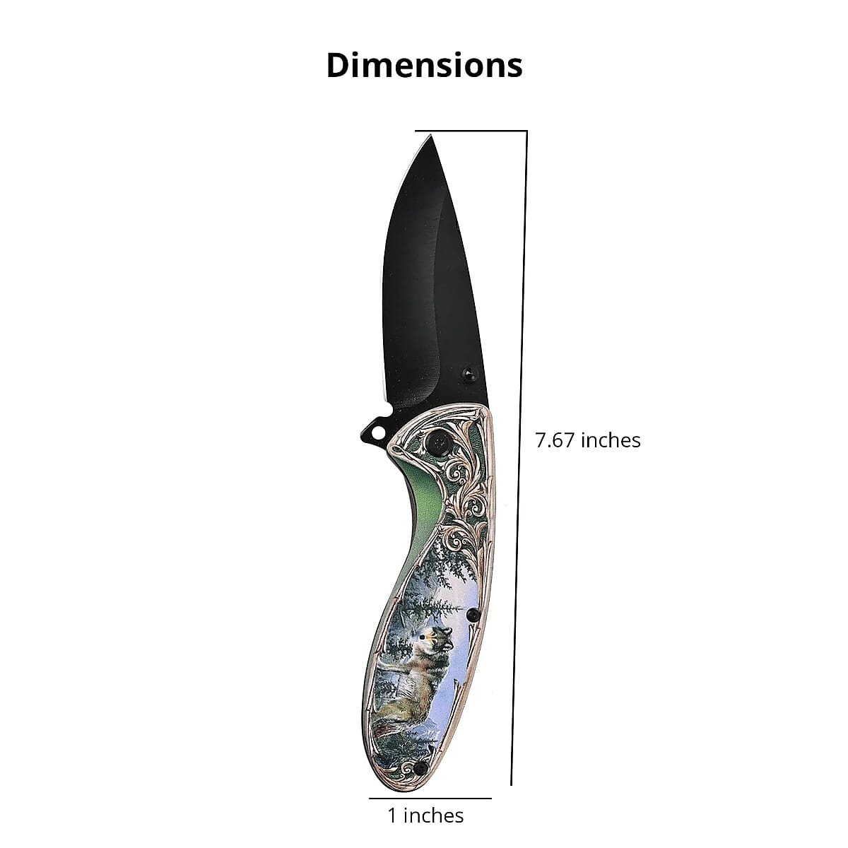 Portable Folding Wolf Printed Pattern Stainless Steel Knife image number 4