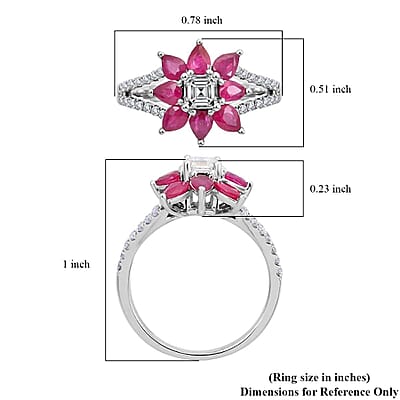 Modani 950 Platinum Ruby and G-H SI2-VS Diamond Floral Ring (Size 10.0) 6.15 Grams 2.00 ctw