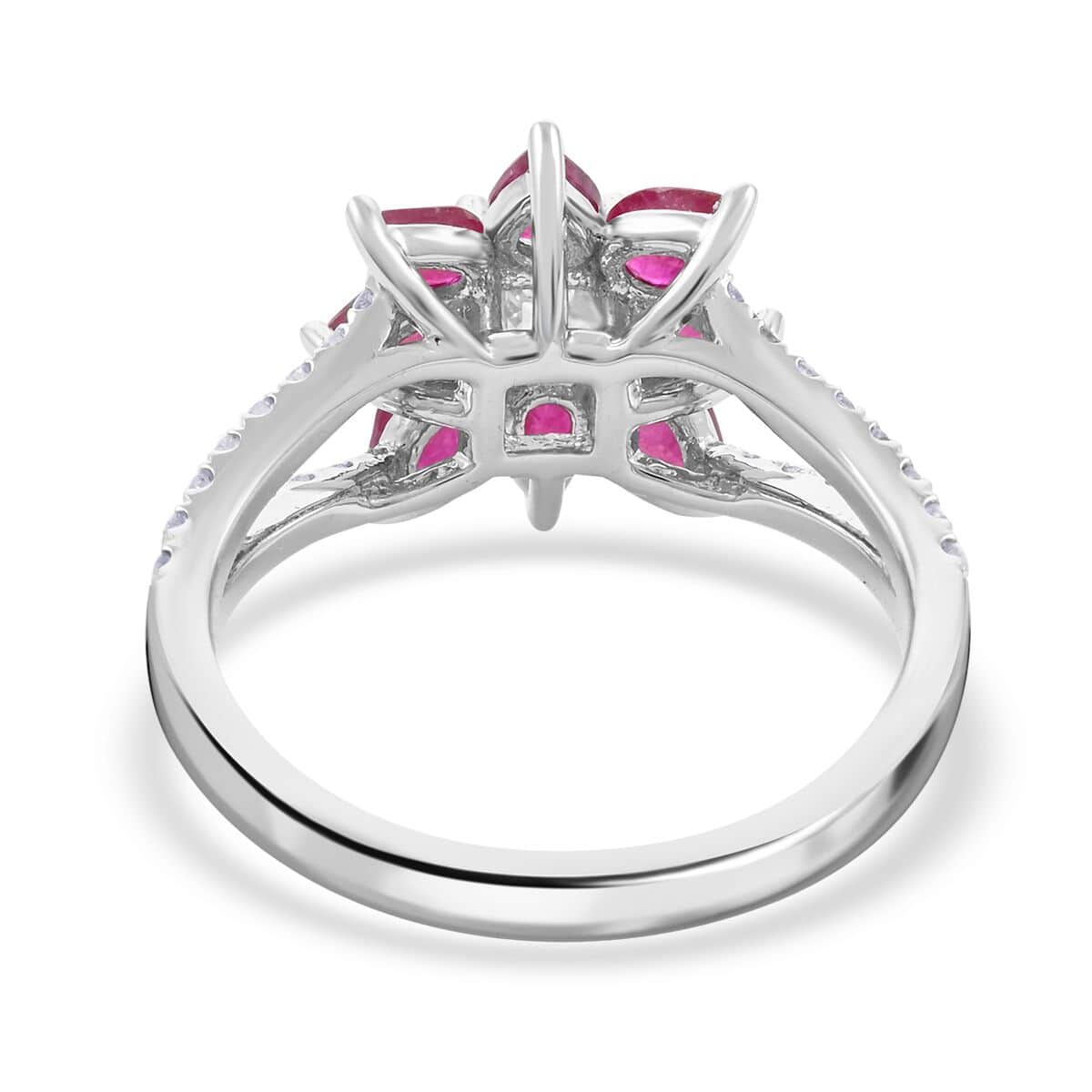 Modani 950 Platinum Ruby and G-H SI2-VS Diamond Floral Ring (Size 7.0) 6.15 Grams 2.00 ctw image number 4