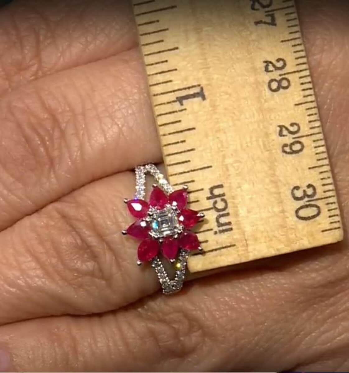 Modani 950 Platinum Ruby and G-H SI2-VS Diamond Floral Ring (Size 7.0) 6.15 Grams 2.00 ctw image number 5