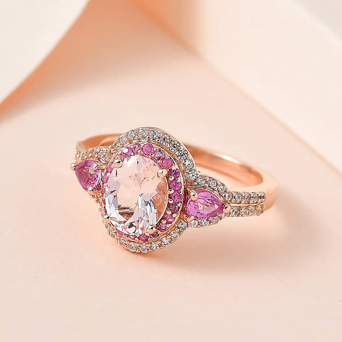 Premium Pink Morganite and Multi Gemstone Cocktail Ring in Vermeil Rose Gold Over Sterling Silver 2.10 ctw image number 1