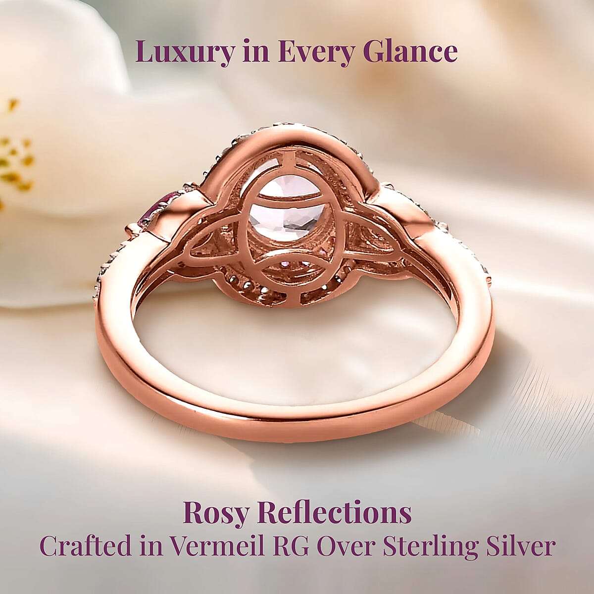 Premium Pink Morganite and Multi Gemstone Cocktail Ring in Vermeil Rose Gold Over Sterling Silver 2.10 ctw image number 3