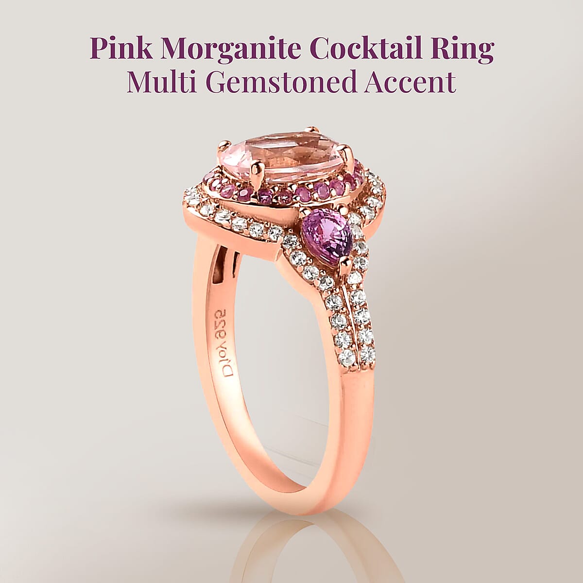 Premium Pink Morganite and Multi Gemstone Cocktail Ring in Vermeil Rose Gold Over Sterling Silver (Size 8.0) 2.10 ctw image number 2