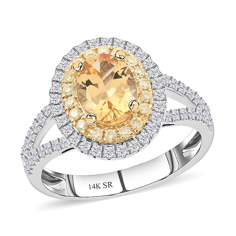 Modani 14K White Gold Imperial Topaz, Natural Yellow and White Diamond G-H I2-I3 Ring (Size 10.0) 1.90 ctw