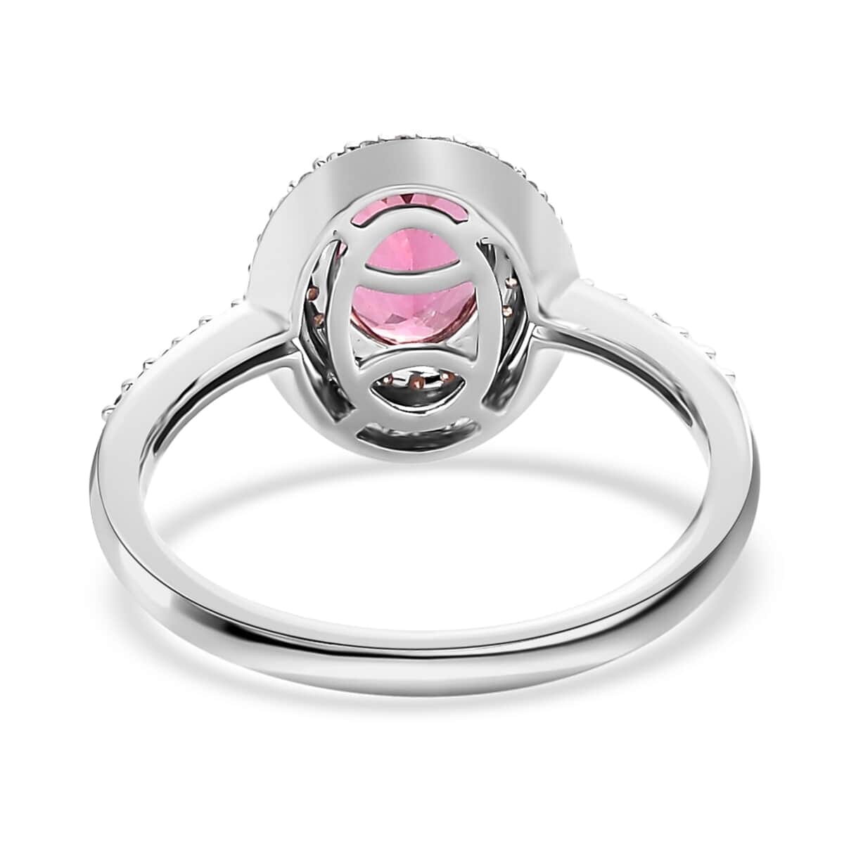 Luxoro 10K White and Rose Gold AAA Morro Redondo Pink Tourmaline and Moissanite Double Halo Ring (Size 6.0) 1.40 ctw image number 4