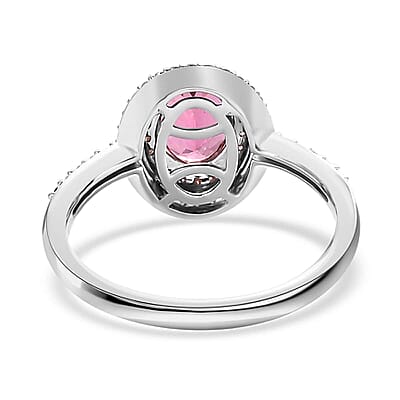 Luxoro 10K White and Rose Gold AAA Morro Redondo Pink Tourmaline and Moissanite Double Halo Ring (Size 10.0) 1.40 ctw