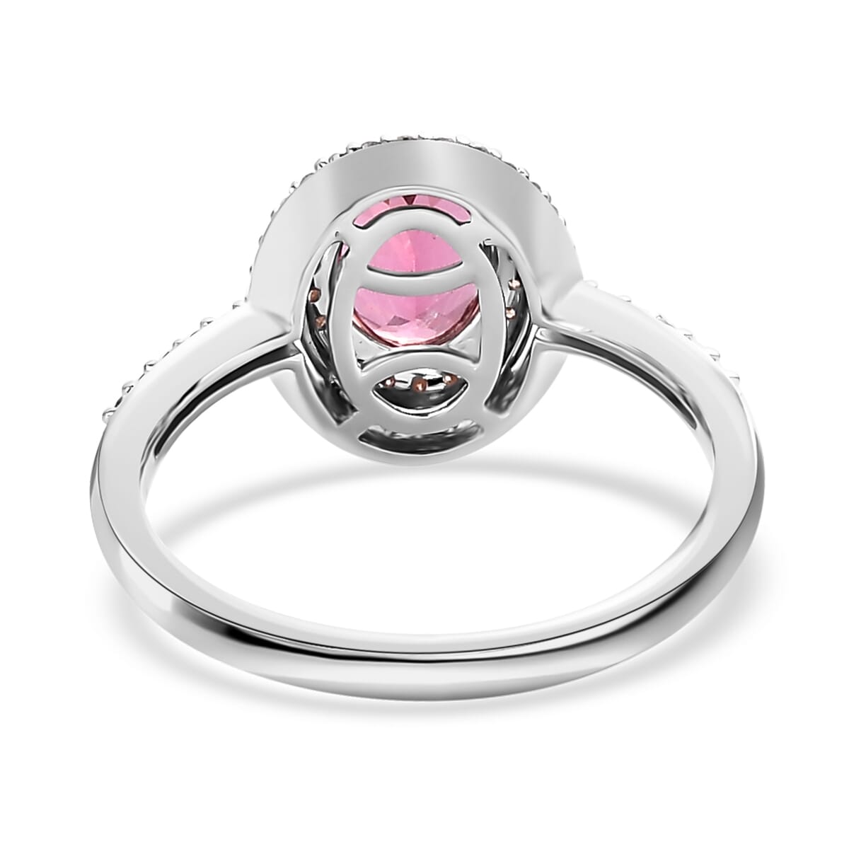 Luxoro 10K White and Rose Gold AAA Morro Redondo Pink Tourmaline and Moissanite Double Halo Ring (Size 7.0) 1.40 ctw image number 4