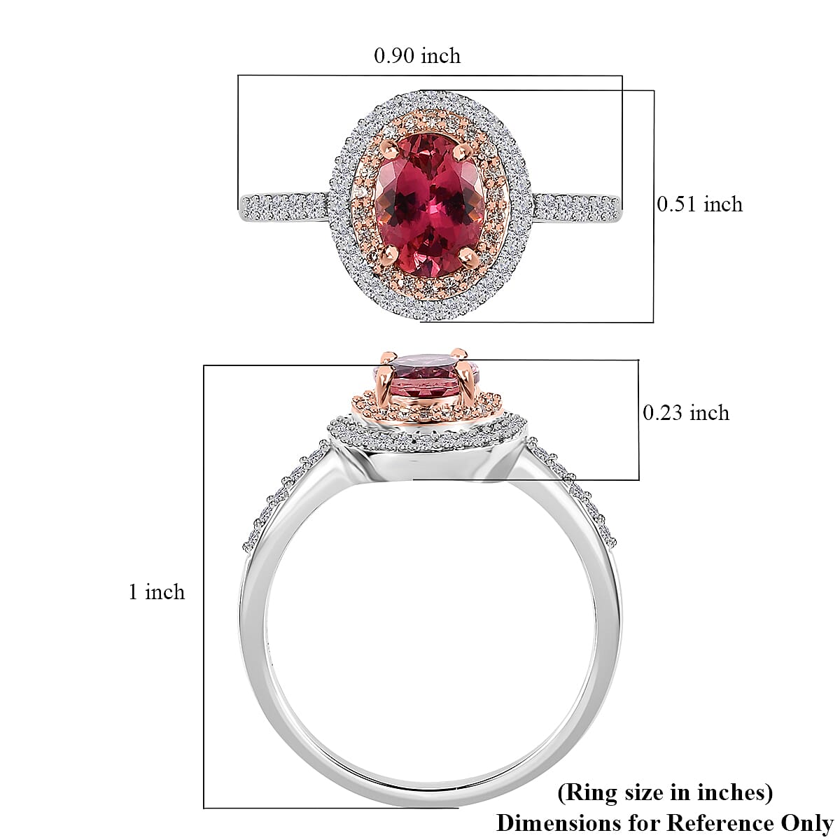 Luxoro 10K White and Rose Gold AAA Morro Redondo Pink Tourmaline and Moissanite Double Halo Ring (Size 7.0) 1.40 ctw