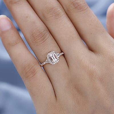 Premium Pink Morganite and White Zircon Halo Ring in Vermeil Rose Gold Over Sterling Silver (Size 10.0) 0.90 ctw